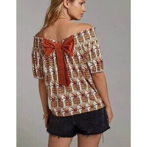 Anthropologie Porridge Women’s Medium Fall Pineapple Bow Top Shirt